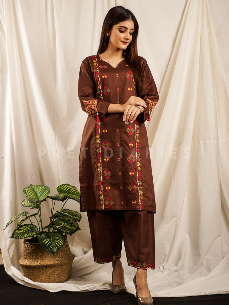 Brown Embroidered 2 pc - 54699