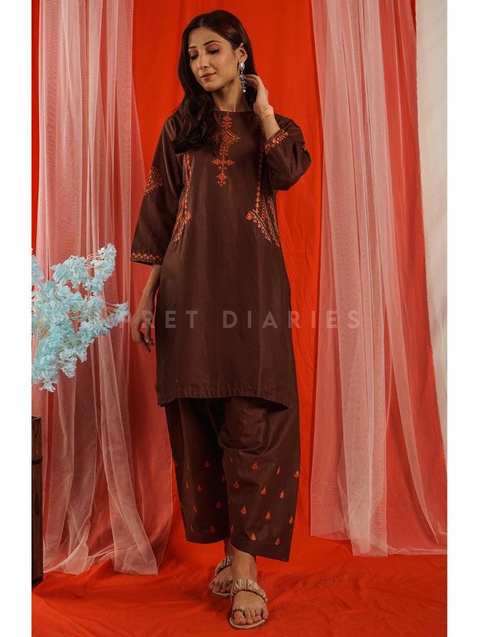 Brown Embroidered 2 pc - 54655