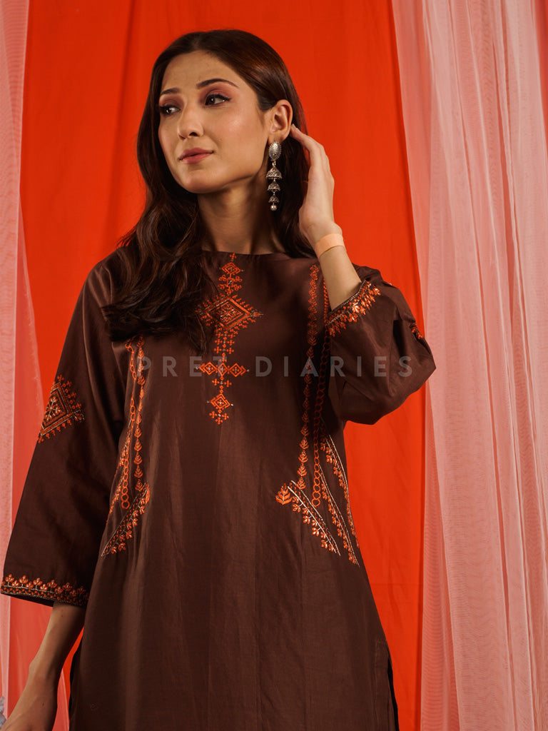 Brown Embroidered 2 pc - 54655