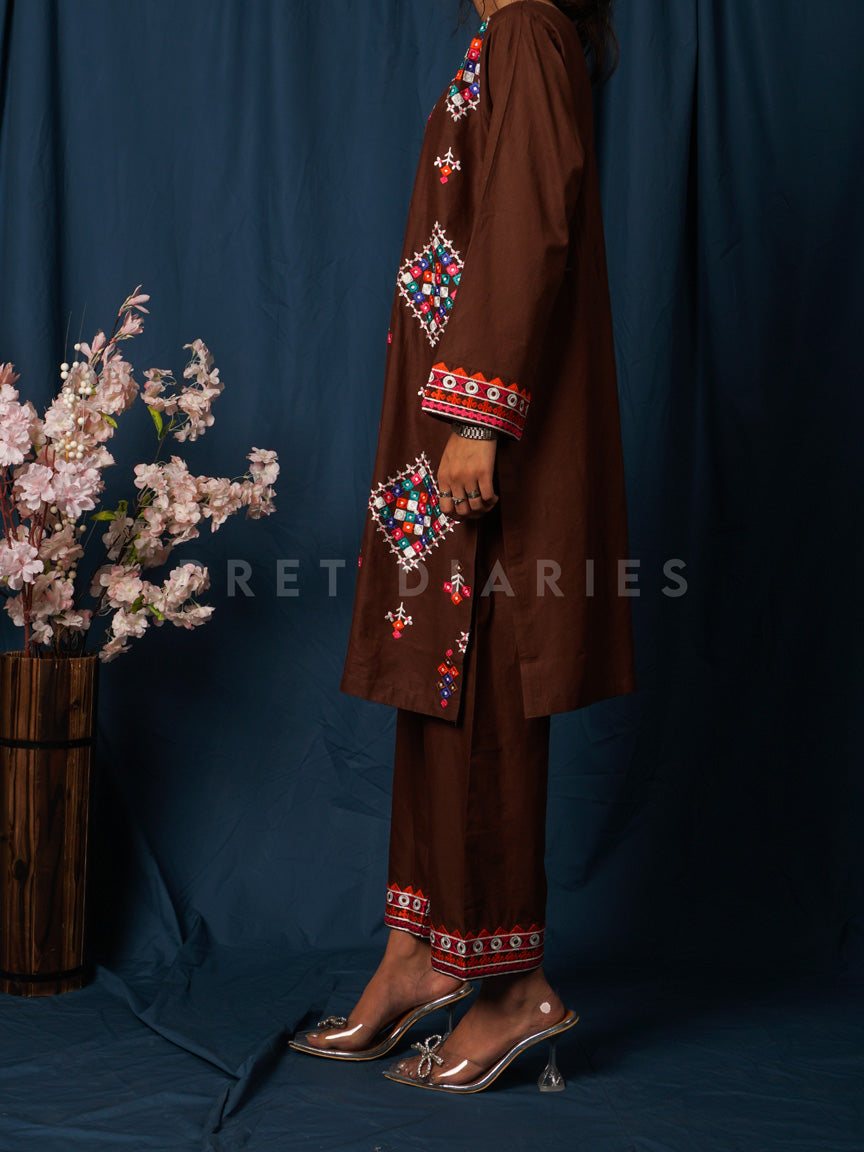 Brown Embroidered 2 pc - 54723
