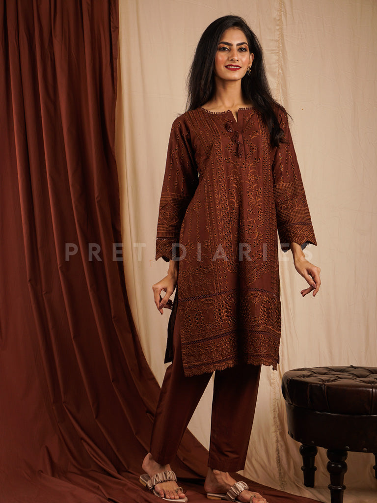 Brown Embroidered 2 pc - 54477