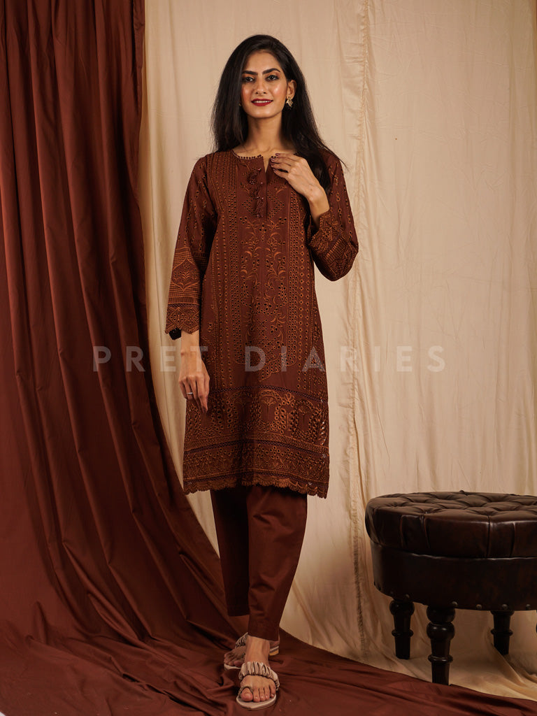 Brown Embroidered 2 pc - 54477