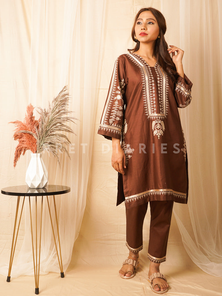 Brown Embroidered 2 pc - 54478