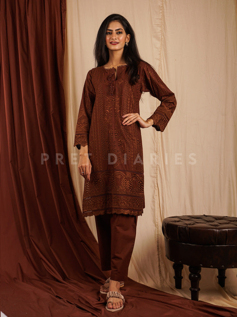 Brown Embroidered 2 pc - 54477