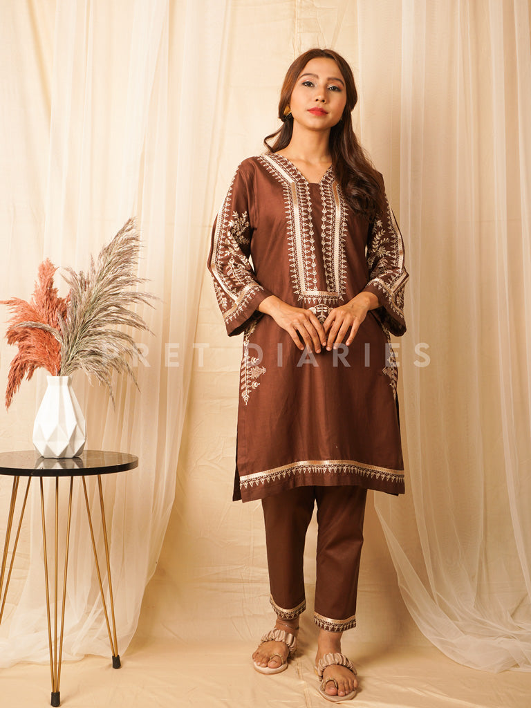 Brown Embroidered 2 pc - 54478