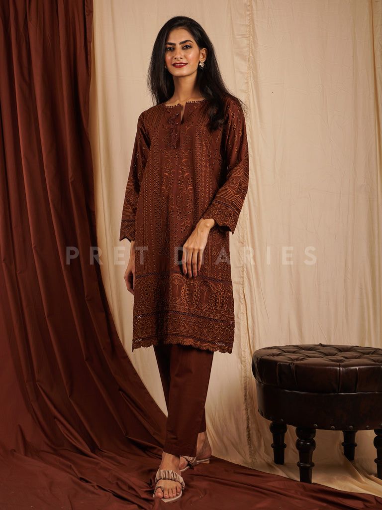Brown Embroidered 2 pc - 54477