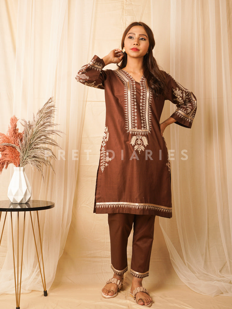 Brown Embroidered 2 pc - 54478