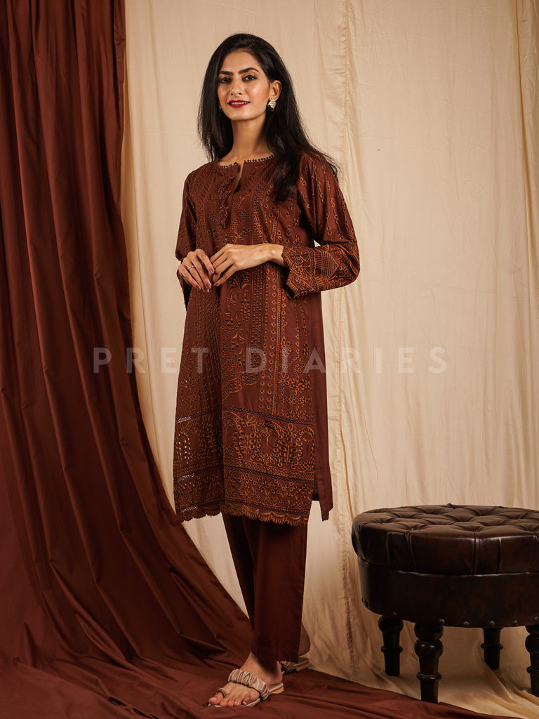 Brown Embroidered 2 pc - 54477