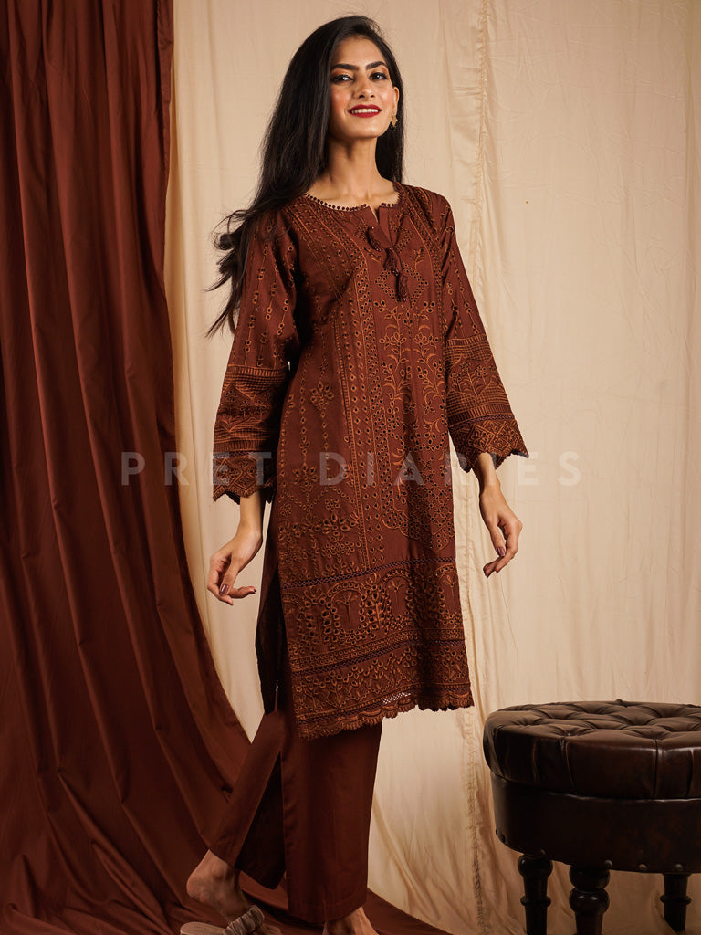 Brown Embroidered 2 pc - 54477