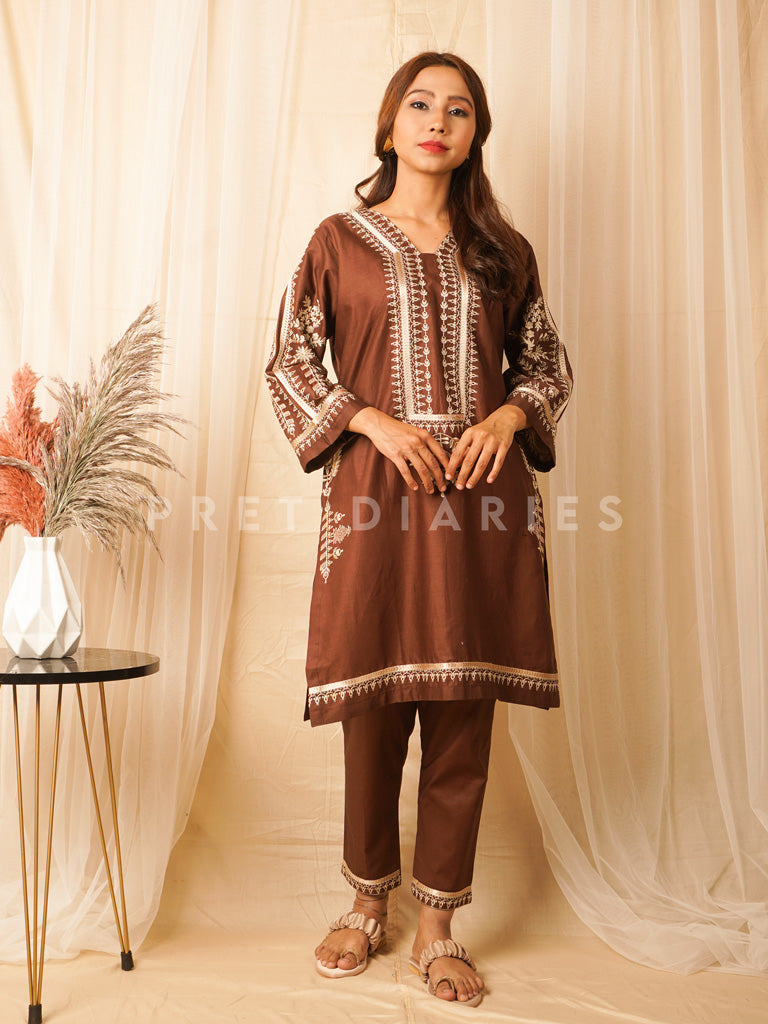 Brown Embroidered 2 pc - 54478
