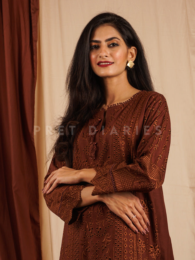 Brown Embroidered 2 pc - 54477