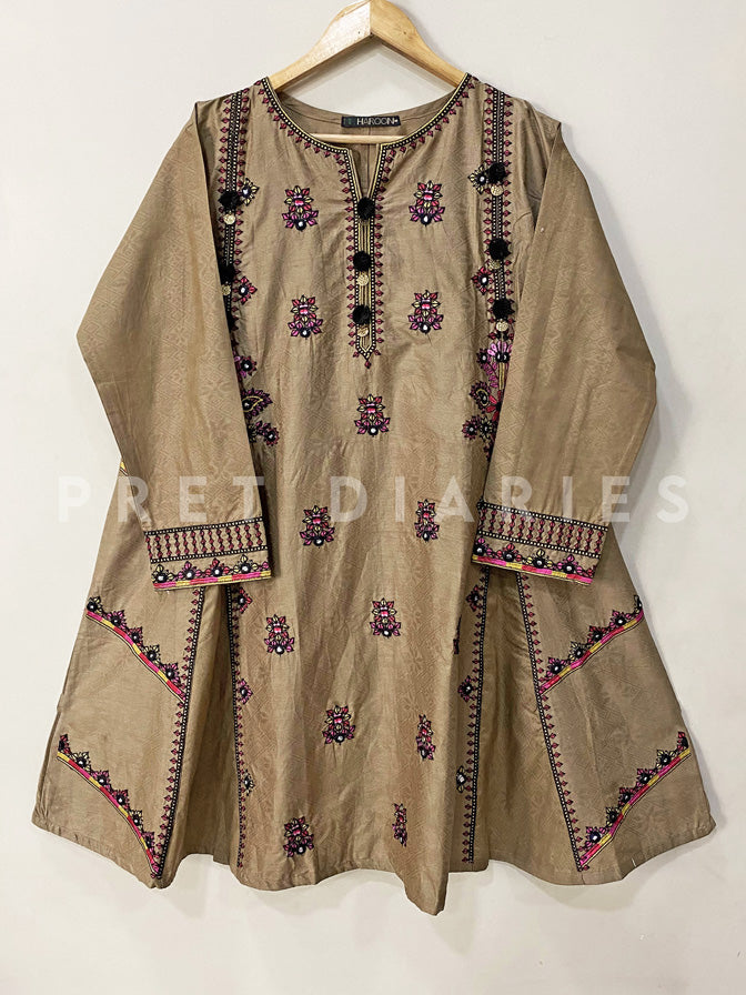 Brown Embroidered Frock - 53023