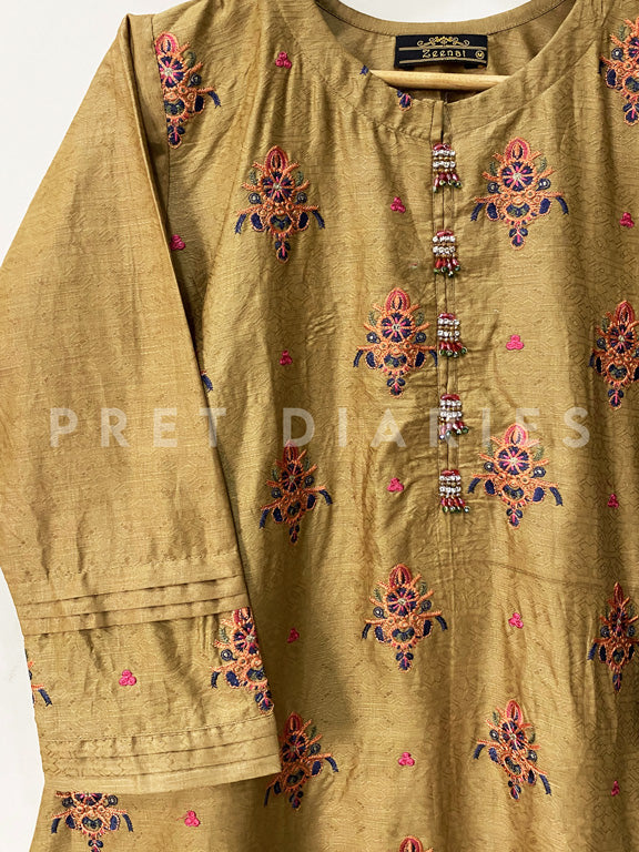 Brown Embroidered Frock - 53103