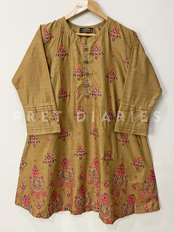 Brown Embroidered Frock - 53103