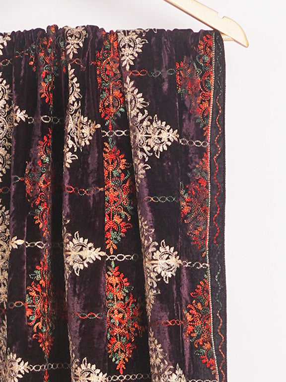 Burgandy Embroidered Velvet Shawl SHL - 2261