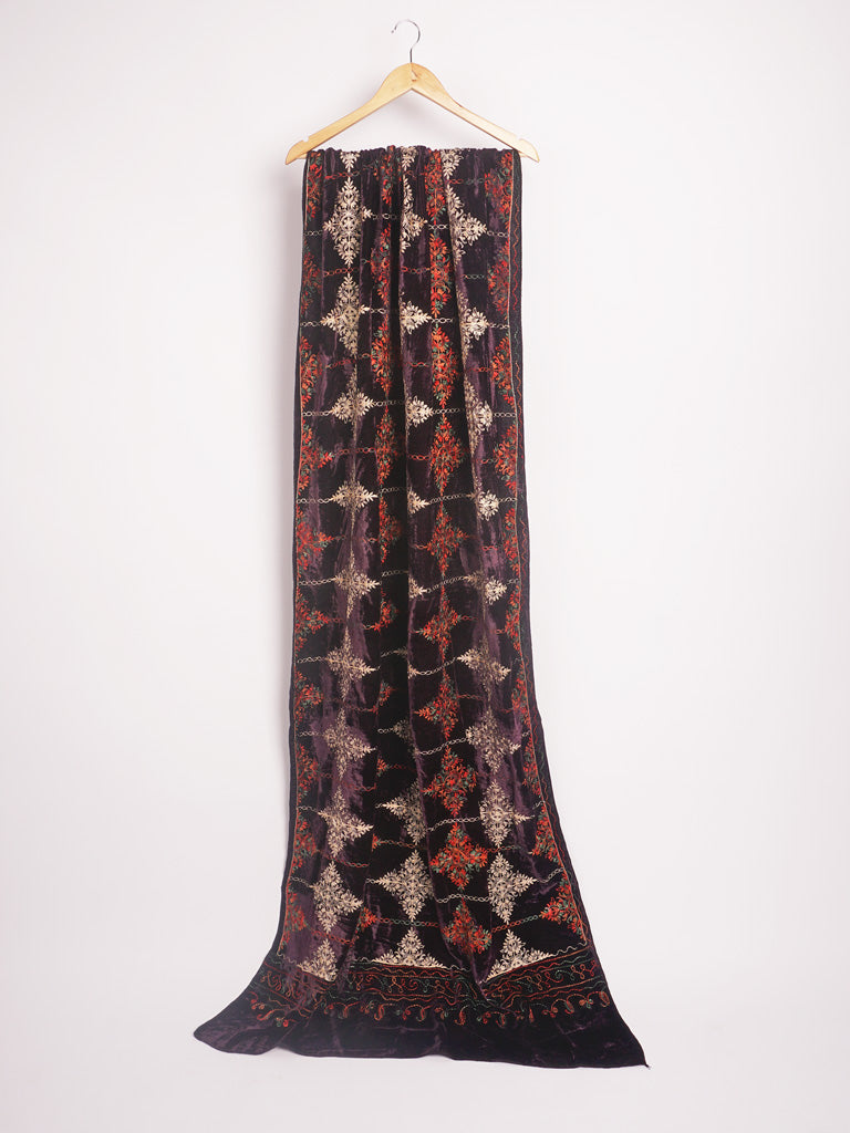 Burgandy Embroidered Velvet Shawl SHL - 2261