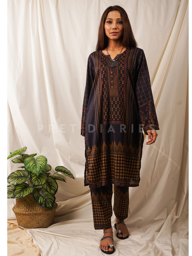 Blue Lawn Printed 2 pc - 54546