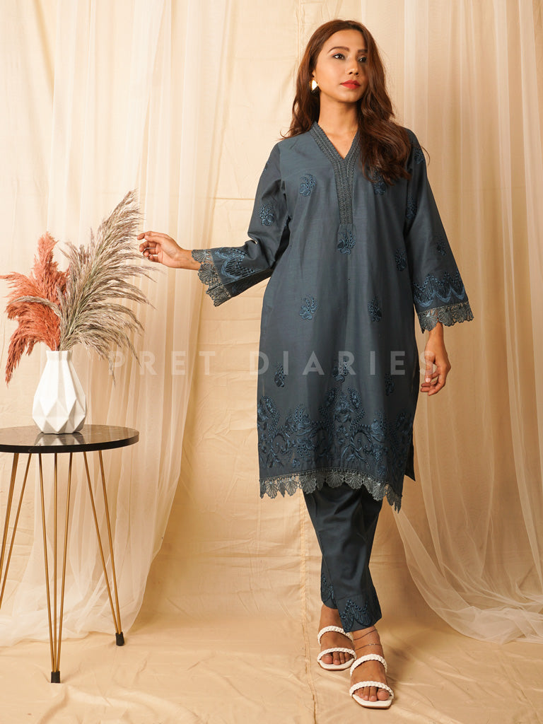 Dark Teal Embriodered 2 pc - 54391