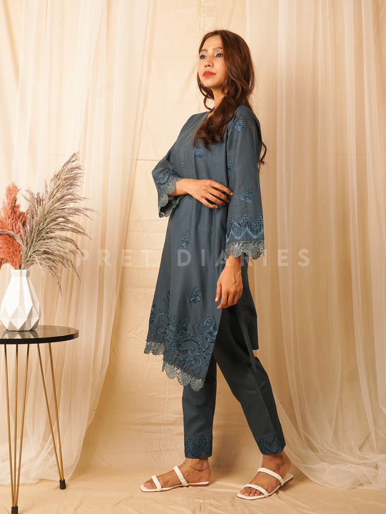 Dark Teal Embriodered 2 pc - 54391