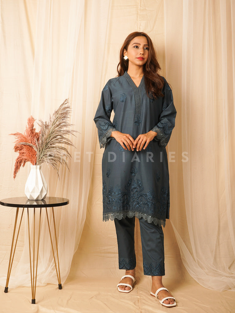 Dark Teal Embriodered 2 pc - 54391