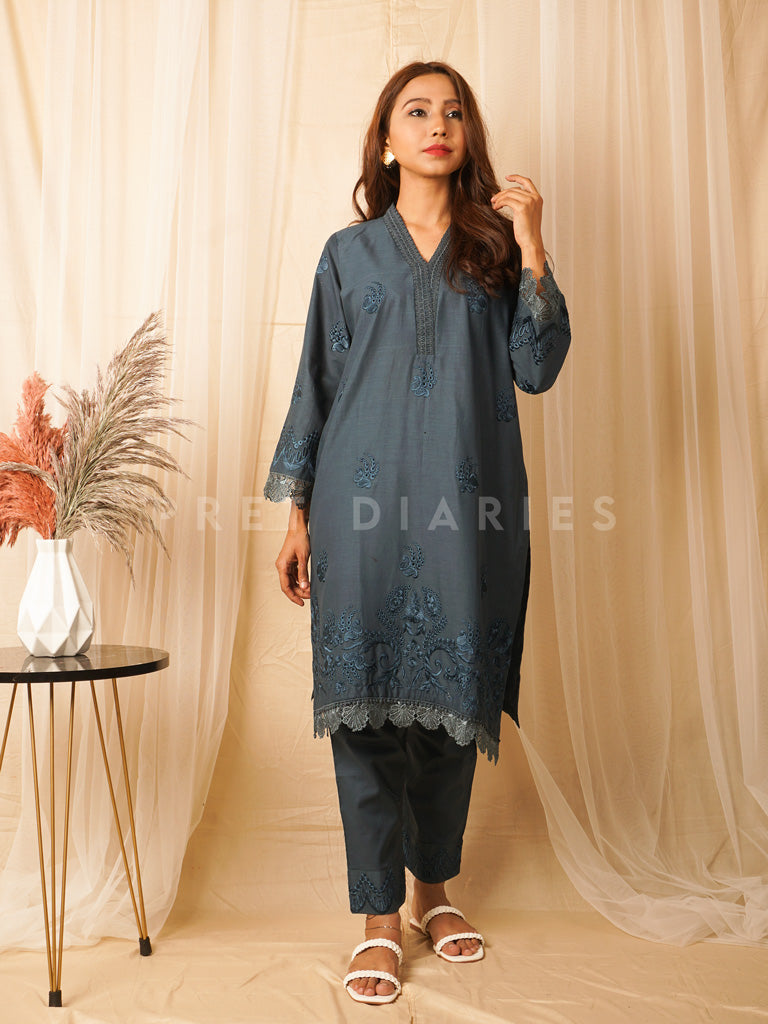 Dark Teal Embriodered 2 pc - 54391