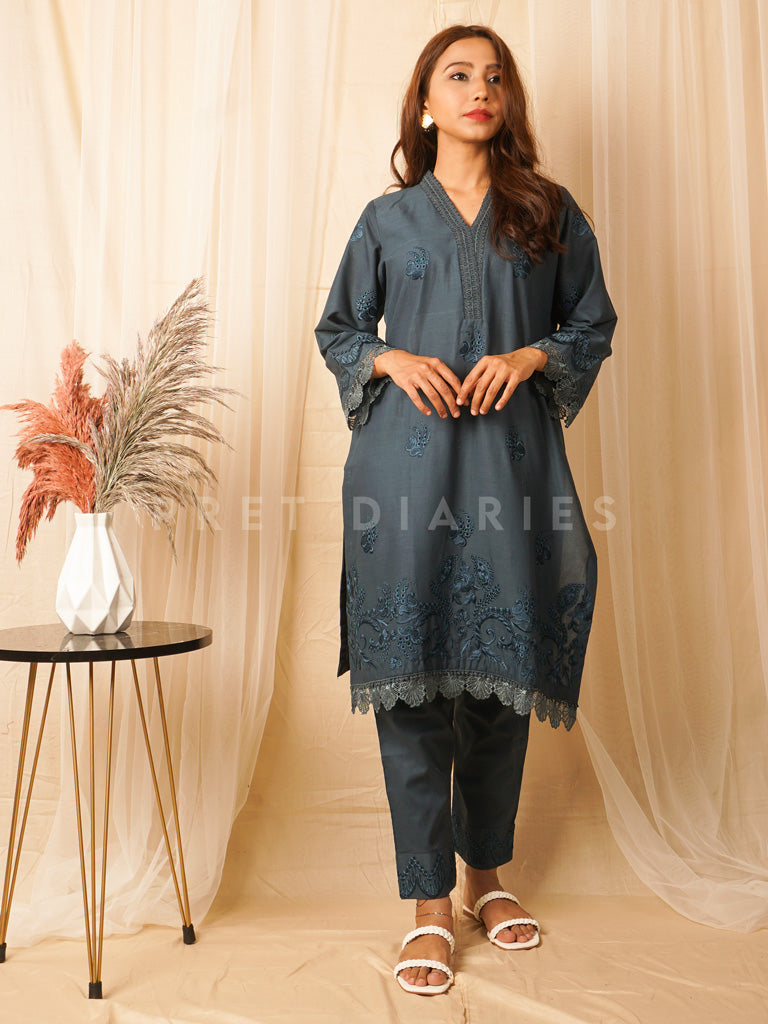 Dark Teal Embriodered 2 pc - 54391