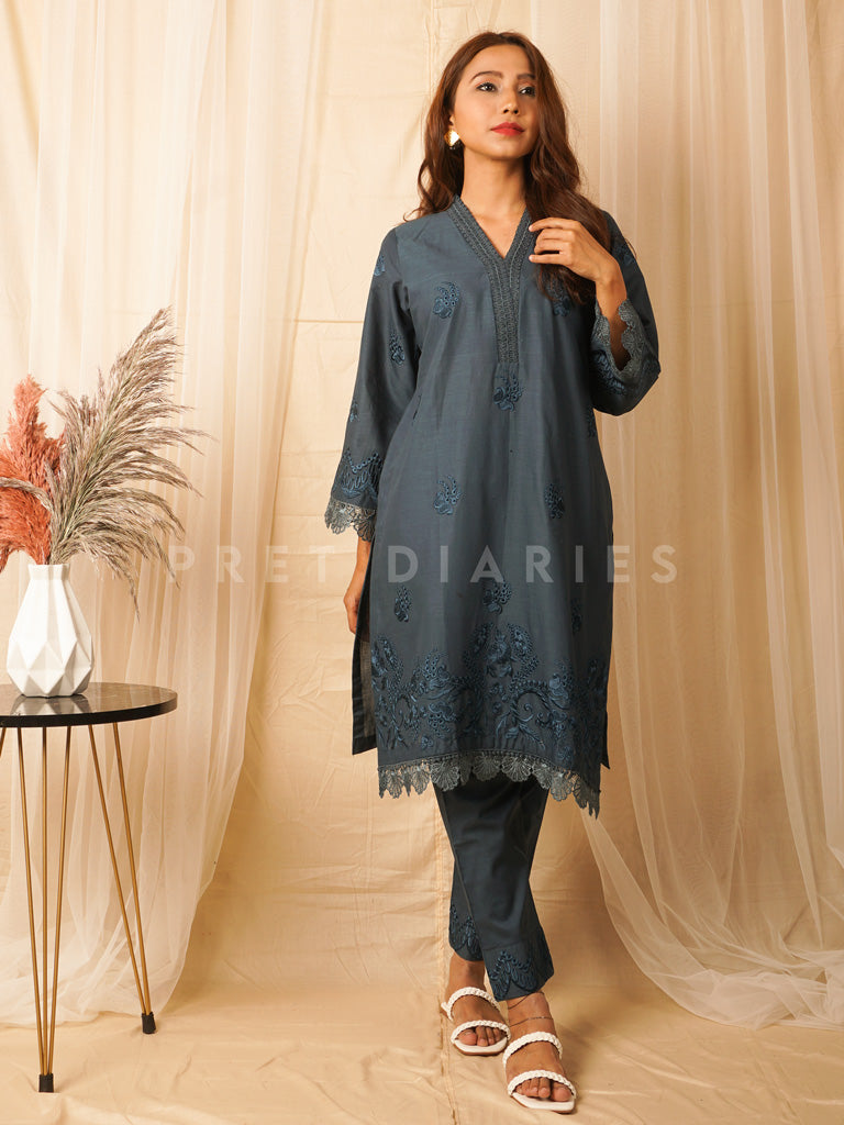Dark Teal Embriodered 2 pc - 54391