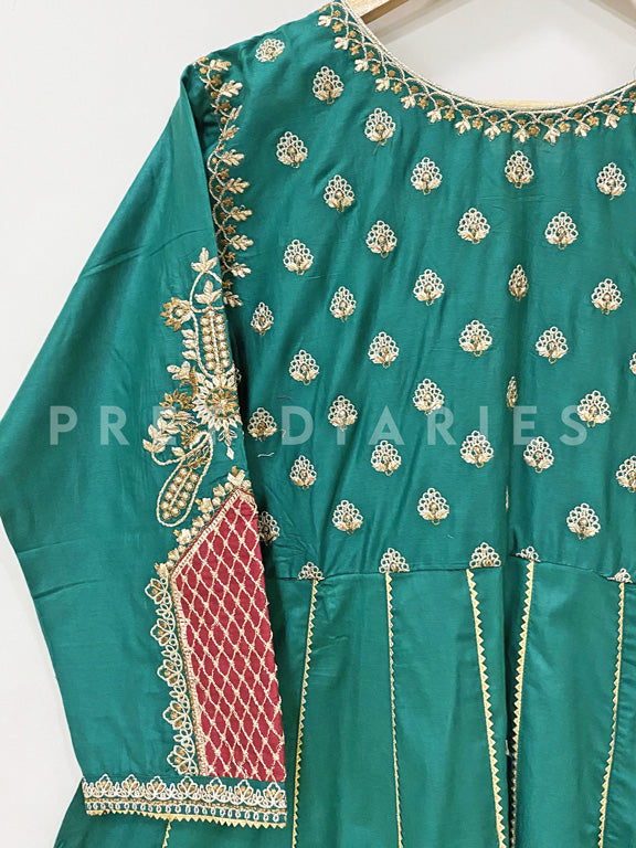 Green Embroidered Frock - 52949