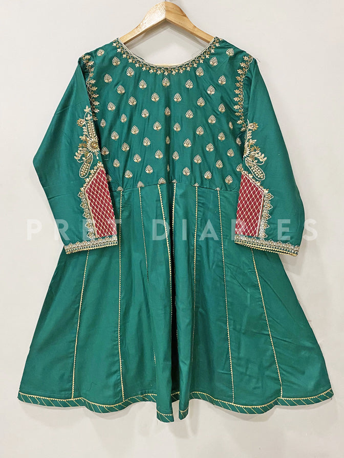 Green Embroidered Frock - 52949
