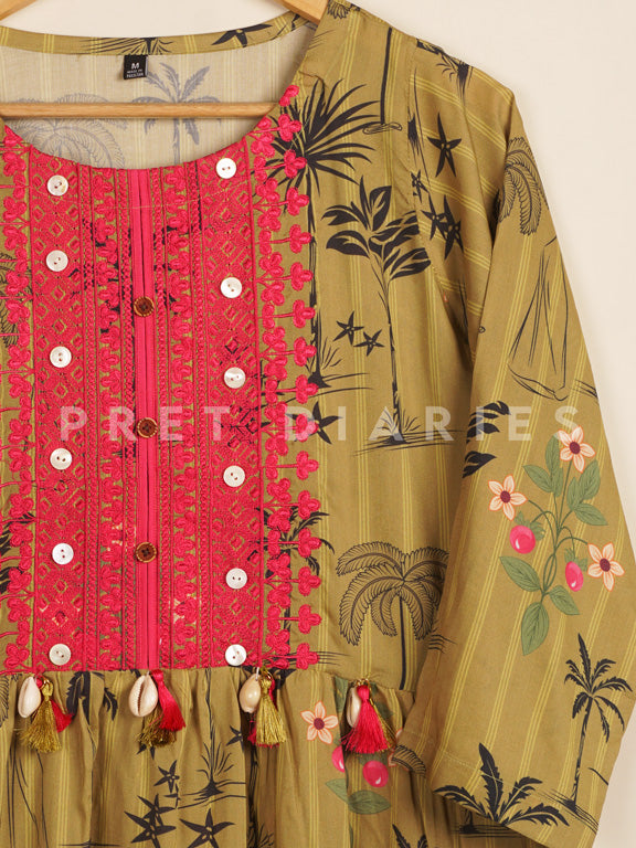 Green Digital Printed Frock - 54386