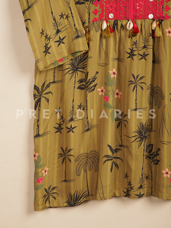 Green Digital Printed Frock - 54386
