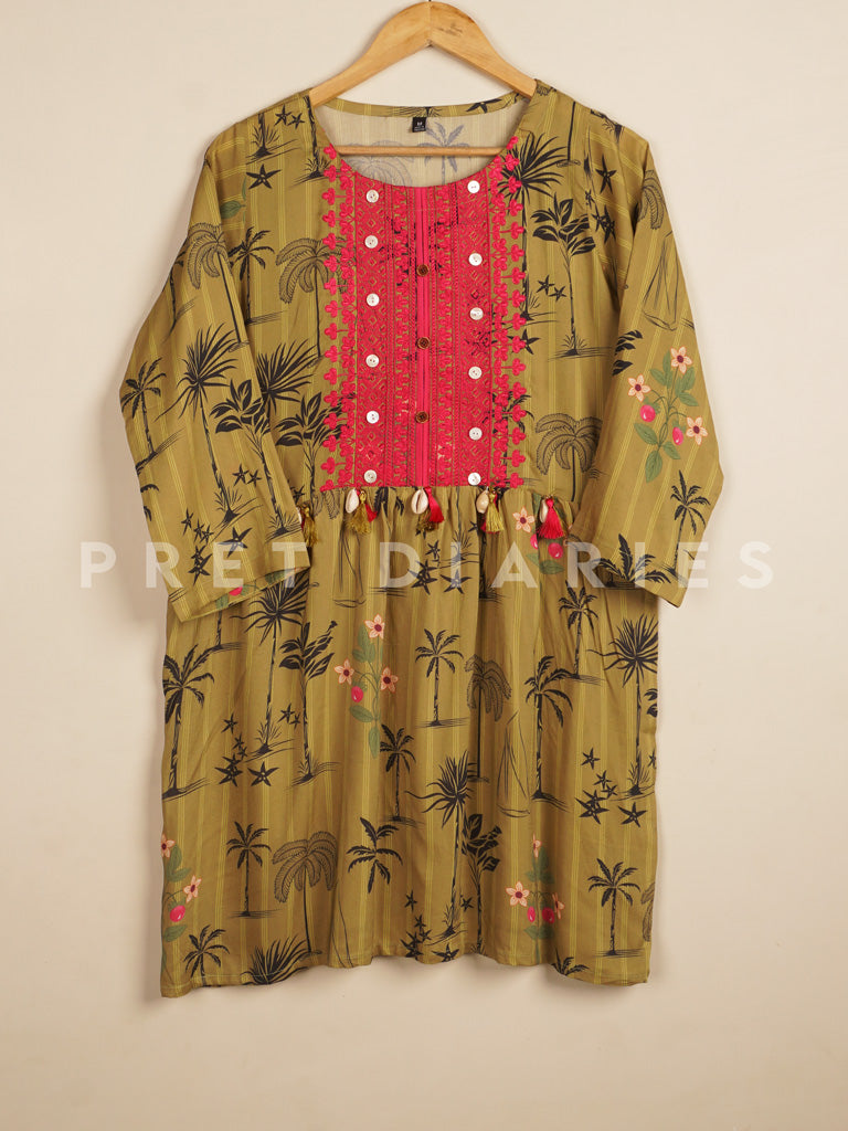 Green Digital Printed Frock - 54386