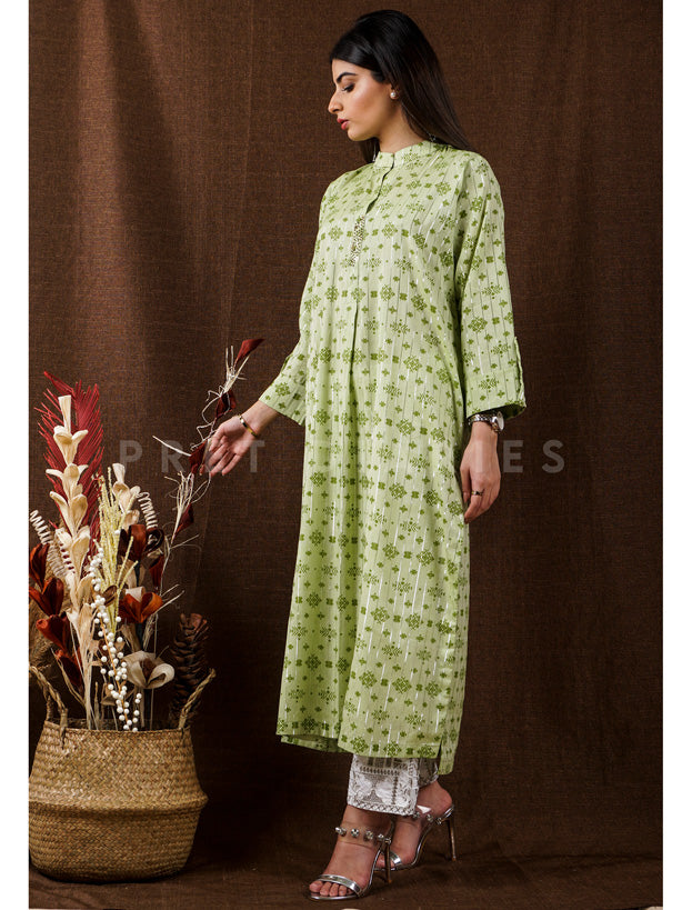 Green Handwoven Long Kurta - 54668
