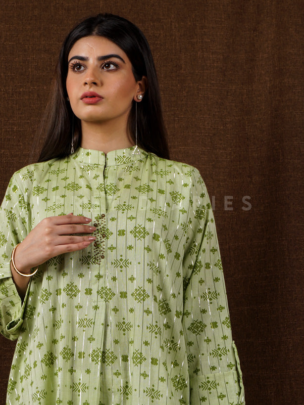 Green Handwoven Long Kurta - 54668