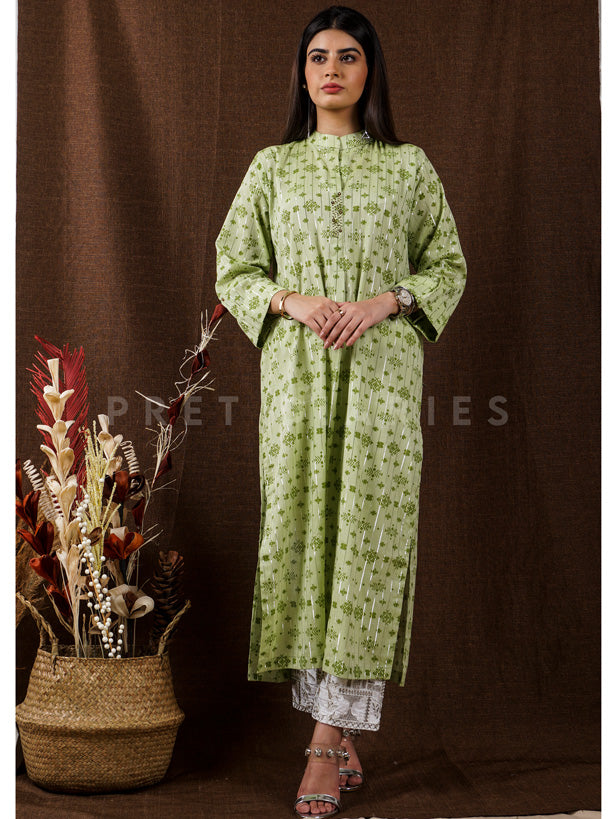 Green Handwoven Long Kurta - 54668