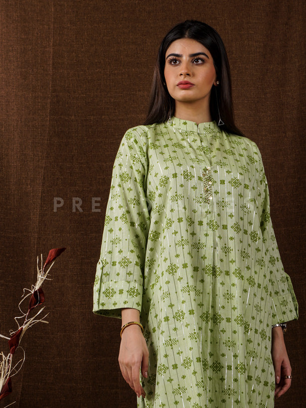 Green Handwoven Long Kurta - 54668