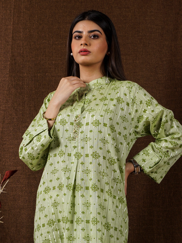 Green Handwoven Long Kurta - 54668