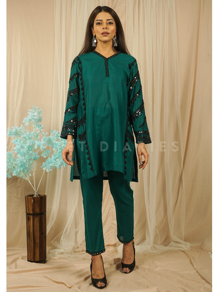 Green Jacquard Mirror Work 2 pc - 54628