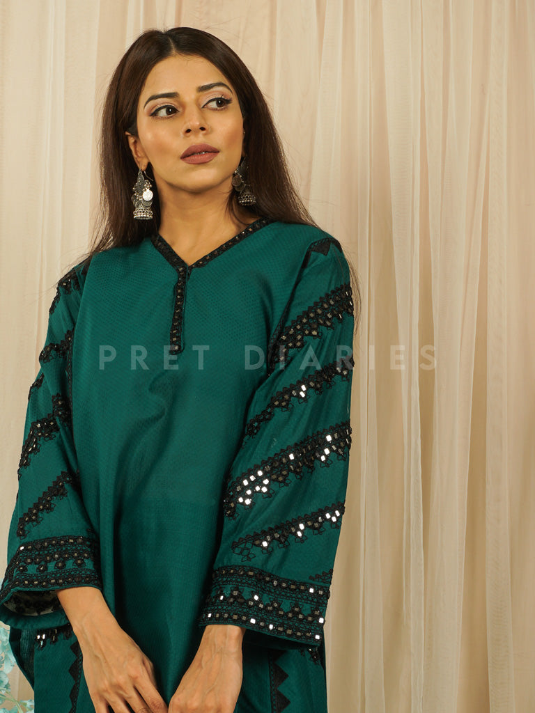 Green Jacquard Mirror Work 2 pc - 54628