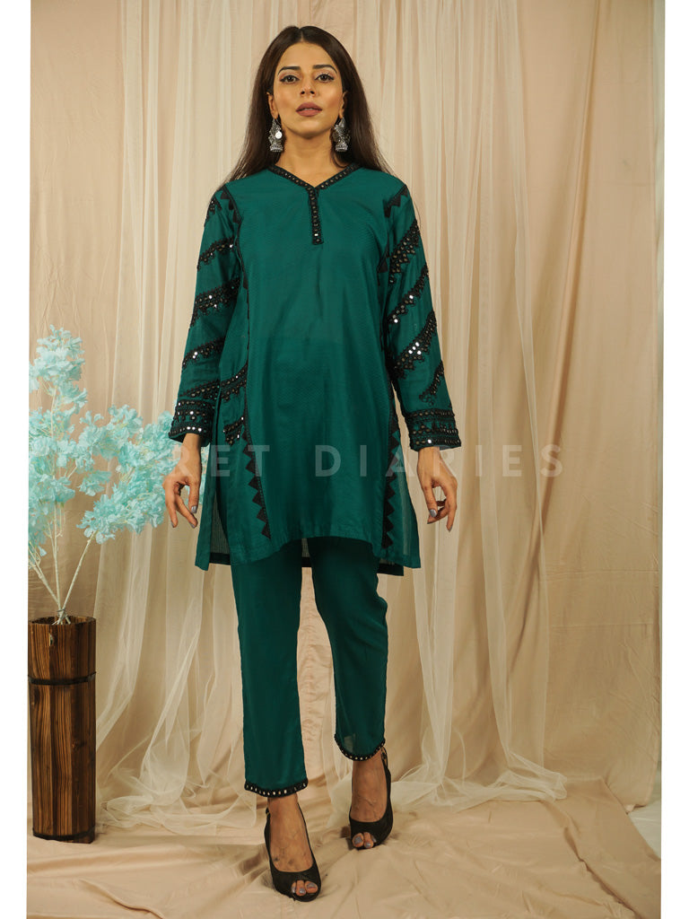 Green Jacquard Mirror Work 2 pc - 54628