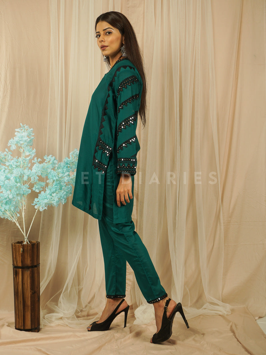 Green Jacquard Mirror Work 2 pc - 54628