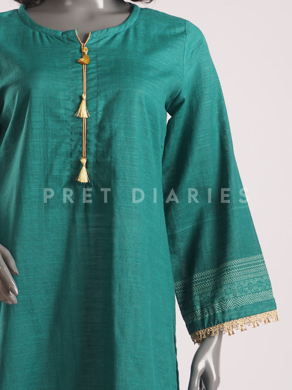 Green Khaddar Kurta - 54443