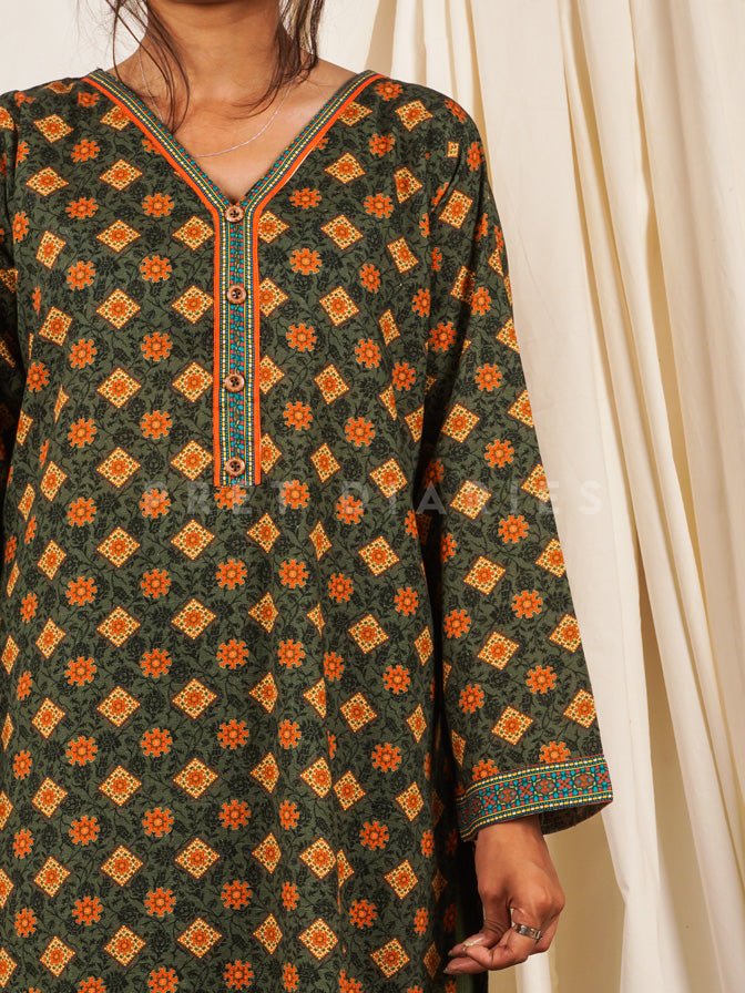 Green Khaddar Printed 2 pc - 54748
