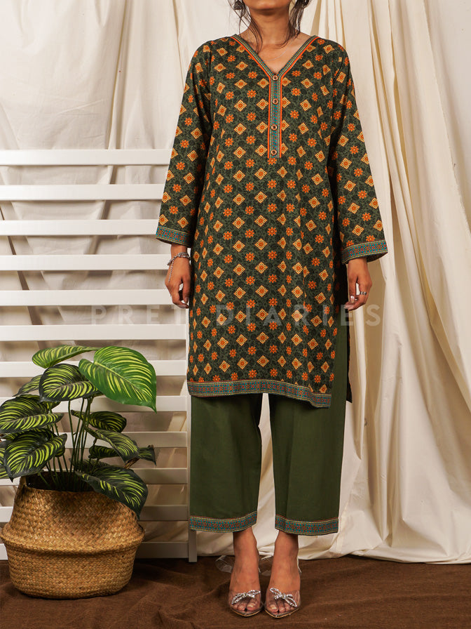 Green Khaddar Printed 2 pc - 54748