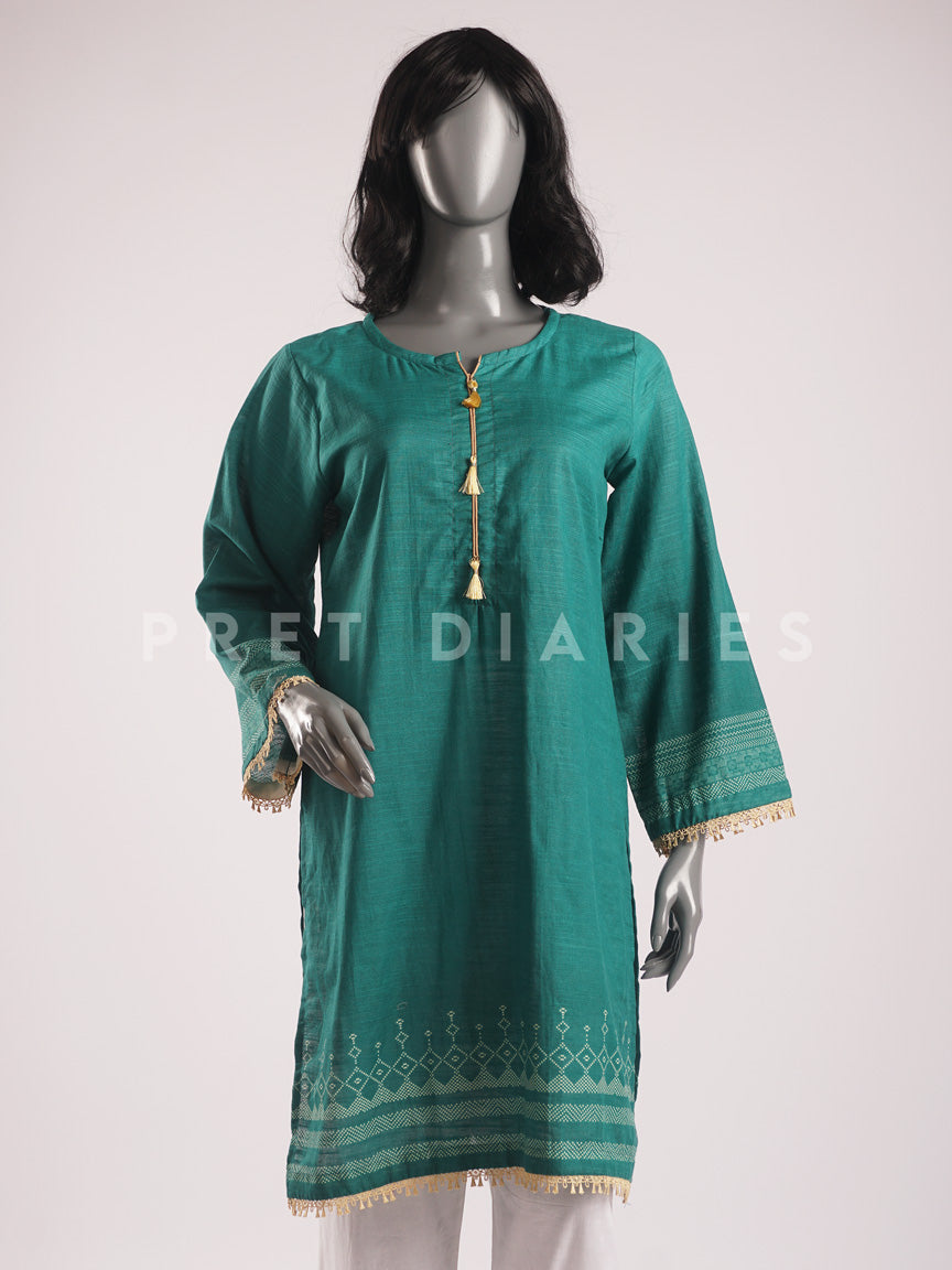 Green Khaddar Kurta - 54443