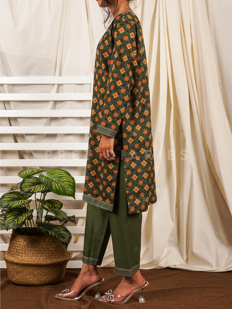 Green Khaddar Printed 2 pc - 54748