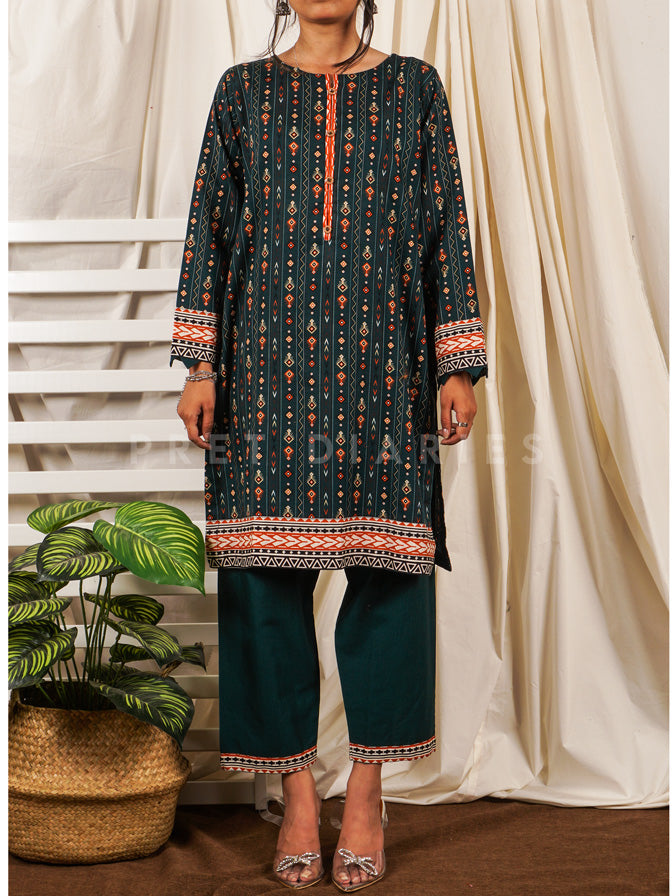 Green Khaddar Printed 2 pc - 54749