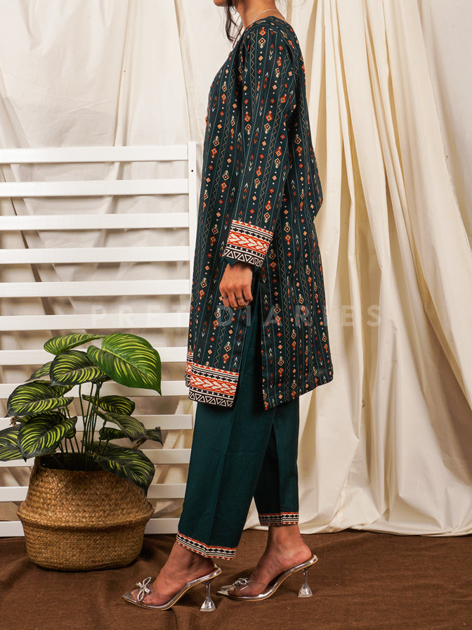 Green Khaddar Printed 2 pc - 54749
