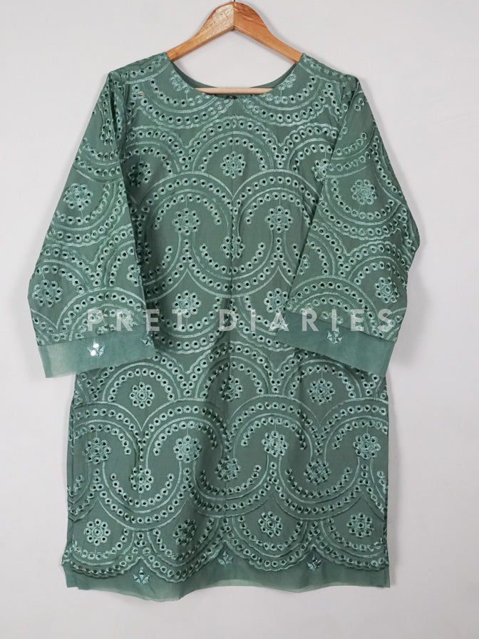 Green Embroidered Kurta - 54333