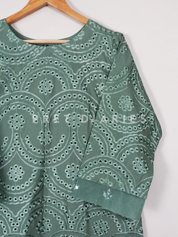 Green Embroidered Kurta - 54333